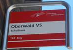 (214'764) - matterhorn gotthard bahn-Haltestellenschild - Oberwald VS, Schulhaus - am 22.