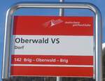 Oberwald/750400/214767---matterhorn-gotthard-bahn-haltestellenschild-- (214'767) - matterhorn gotthard bahn-Haltestellenschild - Oberwald VS, Dorf - am 22. Februar 2020