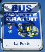 (131'964) - BUS NAVETTE-Haltestellenschild - Ovronnaz, La Poste - am 2.