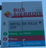 (178'070) - BUS SIERROS-Haltestellenschild - Sierre, Htel de Ville CFF - am 21. Januar 2017