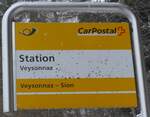 (188'366) - PostAuto-Haltestellenschild - Veysonnaz, Station - am 11. Februar 2018