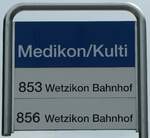 (250'359) - ZVV-Haltestellenschild - Wetzikon, Medikon/Kulti - am 21.