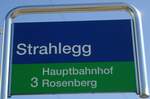 (133'138) - SBW-Haltestellenschild - Winterthur, Strahlegg - am 20.