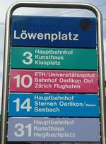 zurich/736590/129641---zvv-haltestellenschild---zuerich-loewenplatz (129'641) - ZVV-Haltestellenschild - Zrich, Lwenplatz - am 12. September 2010