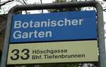 (143'729) - ZVV-Haltestellenschild - Zrich, Botanischer Garten - am 21. April 2013