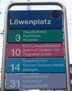 (157'740) - ZVV-Haltestellenschild - Zrich, Lwenplatz - am 14. Dezember 2014