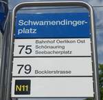 (182'655) - ZVV-Haltestellenschild - Zrich, Schwamendingerplatz - am 3.