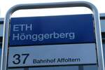 (256'215) - ZVV-Haltestellenschild - Zrich, ETH Hnggerberg - am 21. Oktober 2023