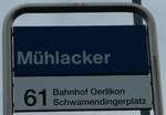 (256'344) - ZVV-Haltestellenschild - Zrich, Mhlacker - am 21.