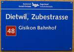 (205'237) - Busbetrieb Seetal-Freiamt/Zugerland Verkehrsbetriebe/Haltestellenschild - Dietwil, Zubestrasse am 18.