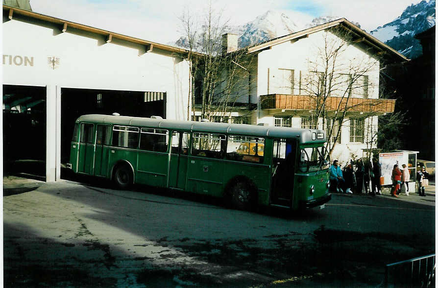 (002'416) - AFA Adelboden - Nr. 2/BE 263'015 - FBW/FHS (ex BVB Basel Nr. 51) im Januar 1988 beim Autobahnhof Adelboden