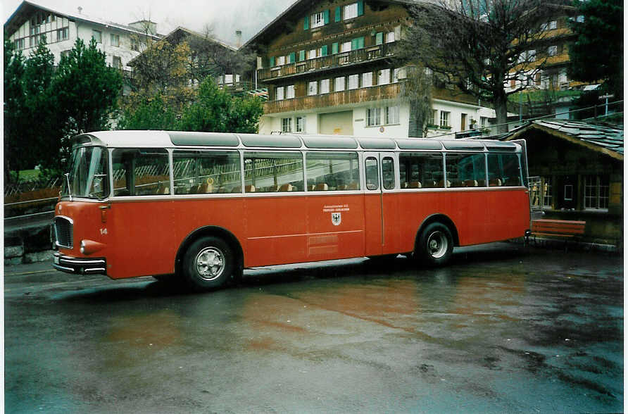 (005'734) - AFA Adelboden - Nr. 14/BE 43'089 - FBW/Gangloff am 23. April 1990 beim Autobahnhof Adelboden