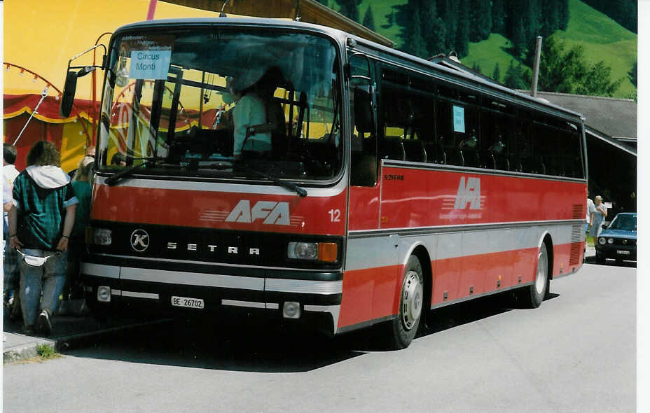 (012'729) - AFA Adelboden - Nr. 12/BE 26'702 - Setra am 2. August 1995 in Adelboden, Boden