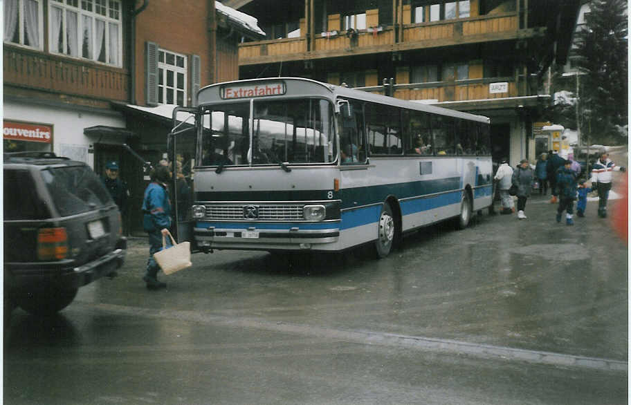 (016'019) - AFA Adelboden - Nr. 8/BE 26'708 - Setra (ex TPYG Yverdon Nr. 2) am 2. Januar 1997 in Adelboden, Kathrinenplatz