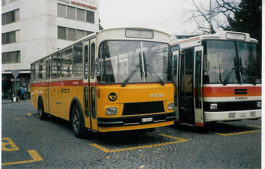 (016'331) - Burri, Teuffenthal - BE 336'192 - FBW/R&J am 15. Mrz 1997 beim Bahnhof Thun