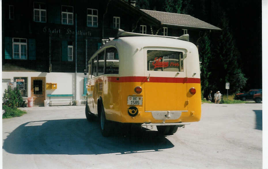 (018'718) - Geiger, Adelboden - Nr. 3/BE 1585 - Saurer/Gangloff am 25. August 1997 auf der Griesalp (25 Jahre Verkehrsverein Kiental)