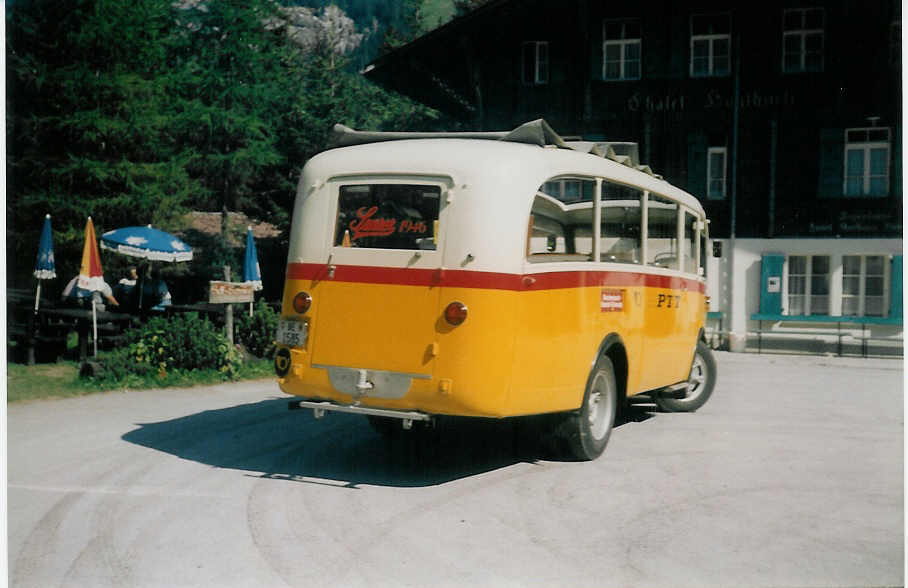 (018'719) - Geiger, Adelboden - Nr. 3/BE 1585 - Saurer/Gangloff am 25. August 1997 auf der Griesalp (25 Jahre Verkehrsverein Kiental)
