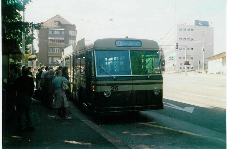 (019'036) - SVB Bern - Nr. 26 - FBW/SWS-R&J Gelenktrolleybus am 5. September 1997 in Bern, Inselspital