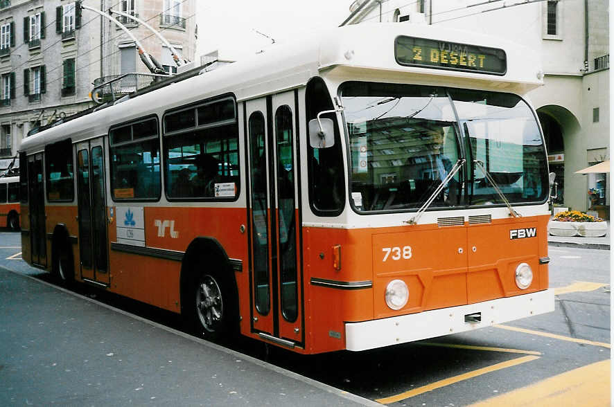 (022'324) - TL Lausanne - Nr. 738 - FBW/Hess Trolleybus am 15. April 1998 in Lausanne, Place Riponne