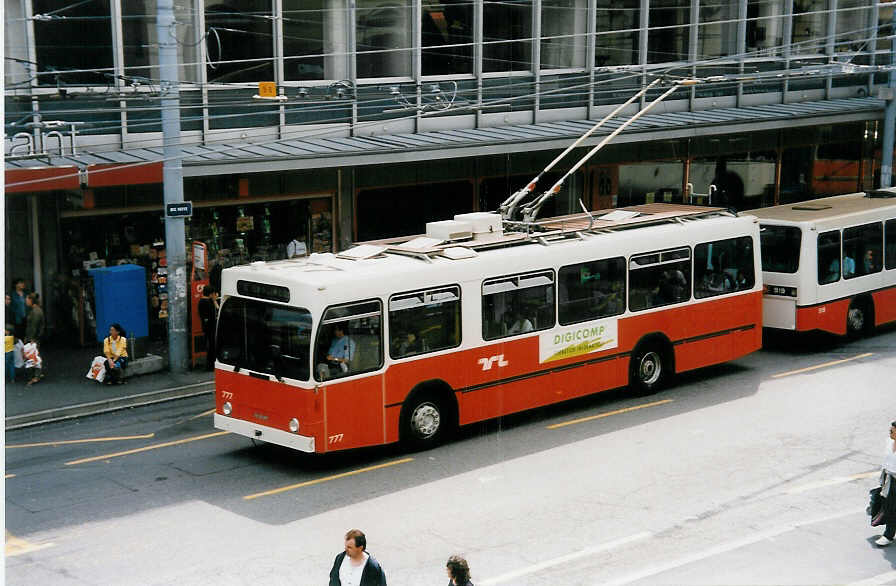 (033'634) - TL Lausanne - Nr. 777 - NAW/Lauber Trolleybus am 7. Juli 1999 in Lausanne, Place Riponne
