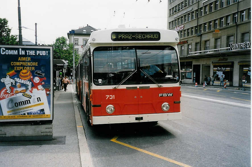 (033'802) - TL Lausanne - Nr. 731 - FBW/Hess Trolleybus am 7. Juli 1999 in Lausanne, Riponne