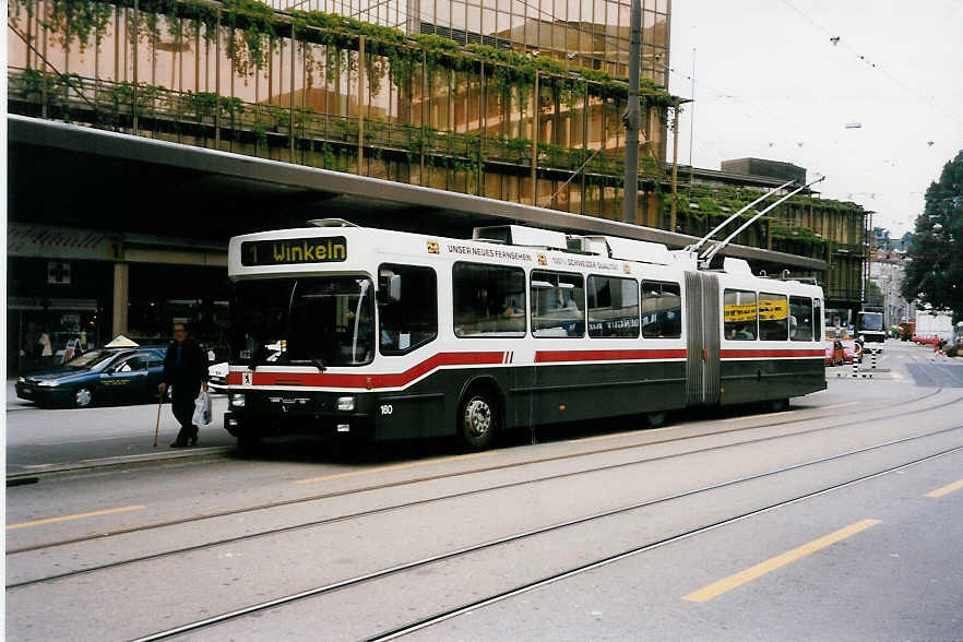 (034'728) - VBSG St. Gallen - Nr. 160 - NAW/Hess Gelenktrolleybus am 19. Juli 1999 beim Bahnhof St. Gallen