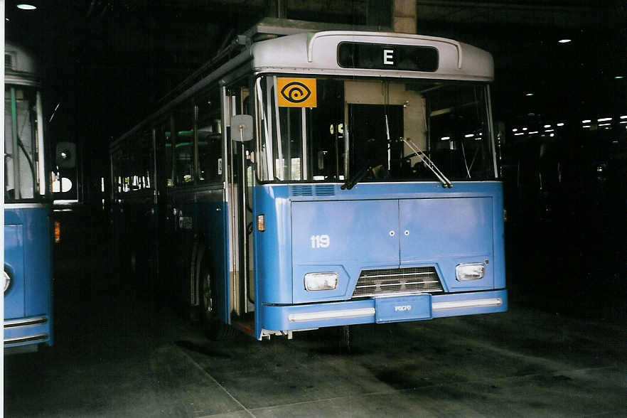 (046'006) - ACT Lugano - Nr. 119 - Volvo/Hess Trolleybus am 23. April 2001 in Pregassona, Deposito