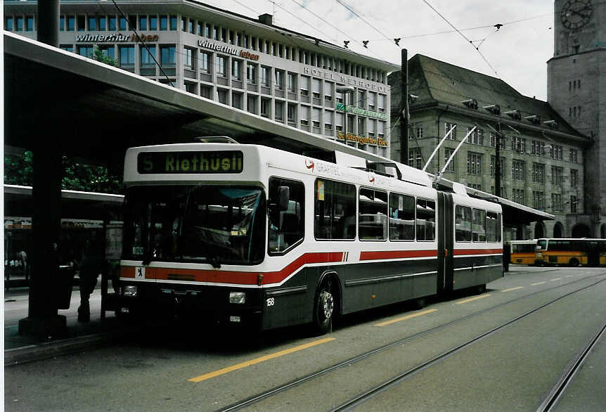 (047'714) - VBSG St. Gallen - Nr. 158 - NAW/Hess Gelenktrolleybus am 10. Juli 2001 beim Bahnhof St. Gallen