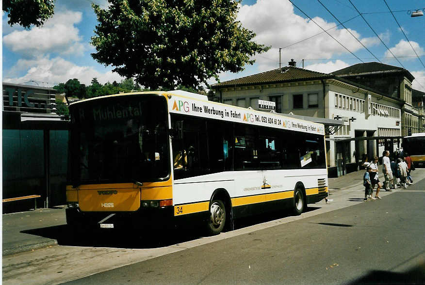 (047'834) - VBSH Schaffhausen - Nr. 34/SH 38'034 - Volvo/Hess am 12. Juli 2001 beim Bahnhof Schaffhausen