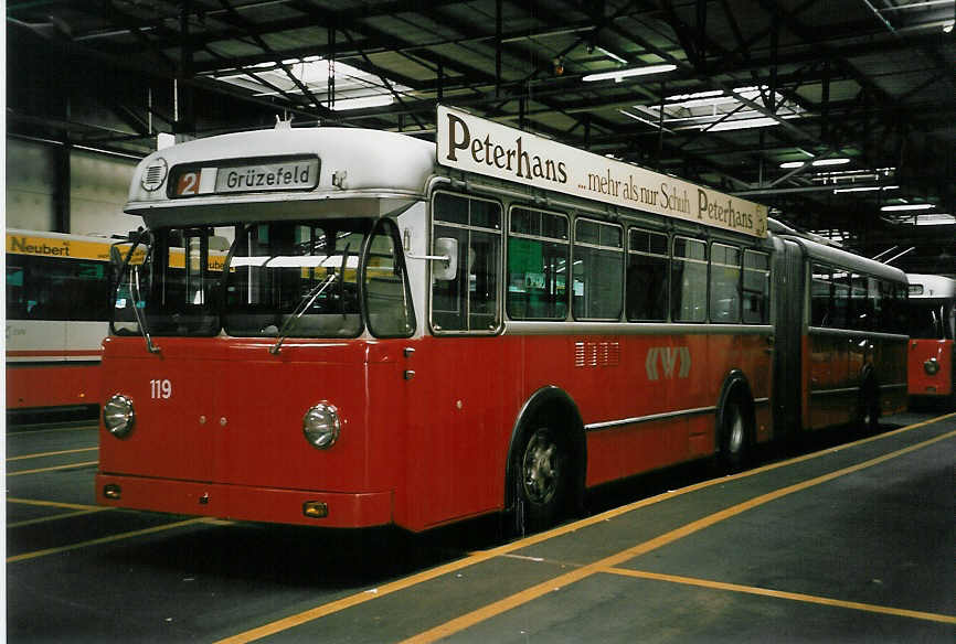 (048'530) - WV Winterthur - Nr. 119 - Berna/SWS-R&J Gelenktrolleybus am 18. Juli 2001 in Winterthur, Depot Grzefeld