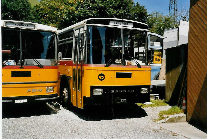 (055'110) - PTF Regensdorf - Saurer/Tscher (ex Heim, Flums) am 27. Juli 2002 in Schmerikon, Garage Oldie-Tours Zrisee (Teilaufnahme)