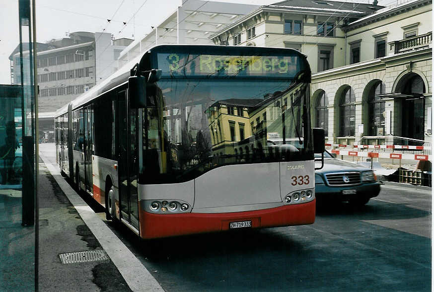 (058'916) - WV Winterthur - Nr. 333/ZH 719'333 - Solaris am 20. Februar 2003 beim Hauptbahnhof Winterthur