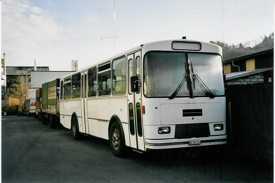 (059'112) - Bus+Taxi-Zentrale, Interlaken - BE 539'231 - FBW/R&J (ex ATGH Heiligenschwendi Nr. 1) am 8. Mrz 2003 in Thun, Garage STI