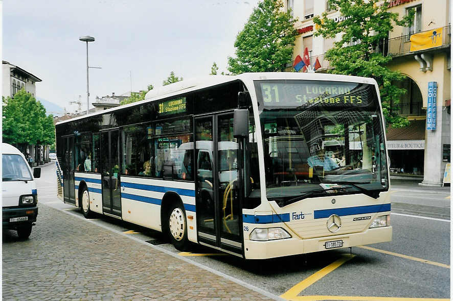 (060'328) - FART Locarno - Nr. 26/TI 185'726 - Mercedes am 26. Mai 2003 beim Bahnhof Locarno