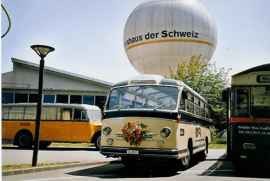 (061'508) - Hobi, Ganterschwil - SG 8557 - Saurer/Saurer (ex Brunner, Sargans) am 13. Juli 2003 in Luzern, Verkehrshaus