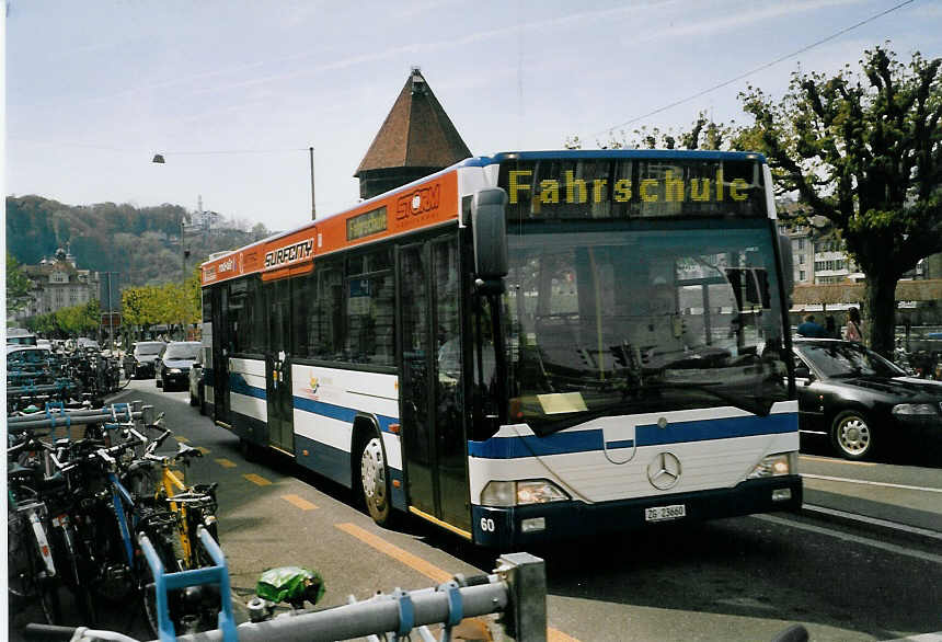 (067'009) - ZVB Zug - Nr. 60/ZG 23'660 - Mercedes/Hess (ex Nr. 30; ex Auf der Maur, Steinen Nr. 215) am 22. April 2004 beim Bahnhof Luzern