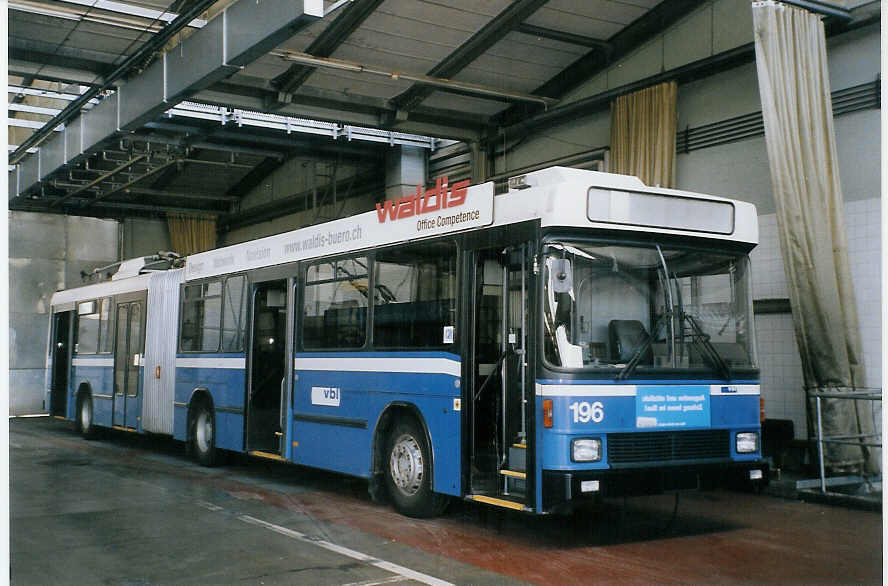 (067'823) - VBL Luzern - Nr. 196 - NAW/Hess Gelenktrolleybus am 23. Mai 2004 in Luzern, Depot