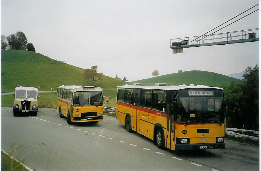 (072'427) - Burri, Teuffenthal - BE 656 U - Saurer/R&J + BE 336'192 - FBW/R&J + BE 60'582 - NAW/R&J am 31. Oktober 2004 in Buchen, Schmiedsegg