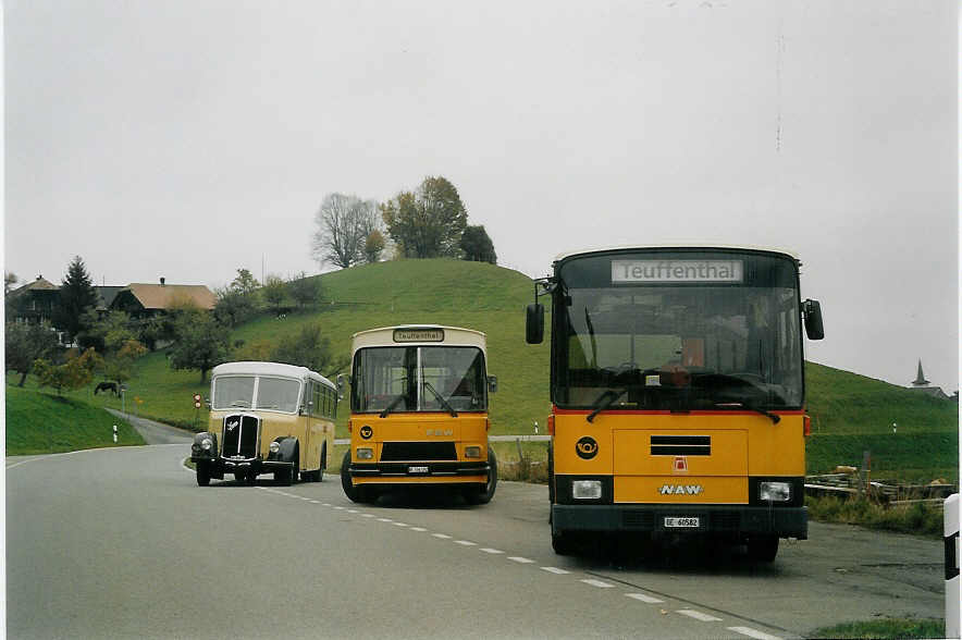 (072'428) - Burri, Teuffenthal - BE 656 U - Saurer/R&J + BE 336'192 - FBW/R&J + BE 60'582 - NAW/R&J am 31. Oktober 2004 in Buchen, Schmiedsegg