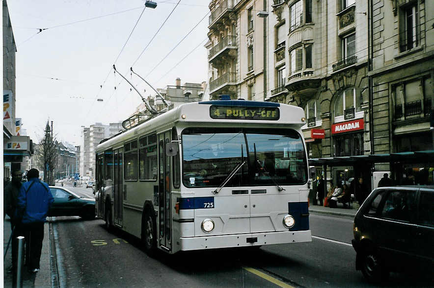 (075'113) - TL Lausanne - Nr. 725 - FBW/Hess Trolleybus am 24. Februar 2005 in Lausanne, Bel-Air