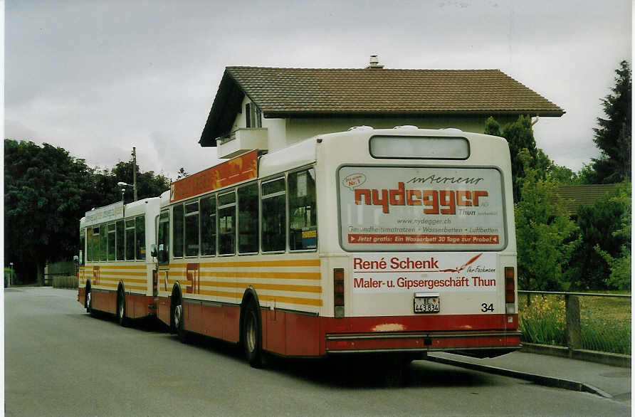 (077'326) - STI Thun - Nr. 34/BE 443'834 - Volvo/R&J (ex SAT Thun Nr. 34) am 6. Juni 2005 in Thun-Lerchenfeld, Endstation