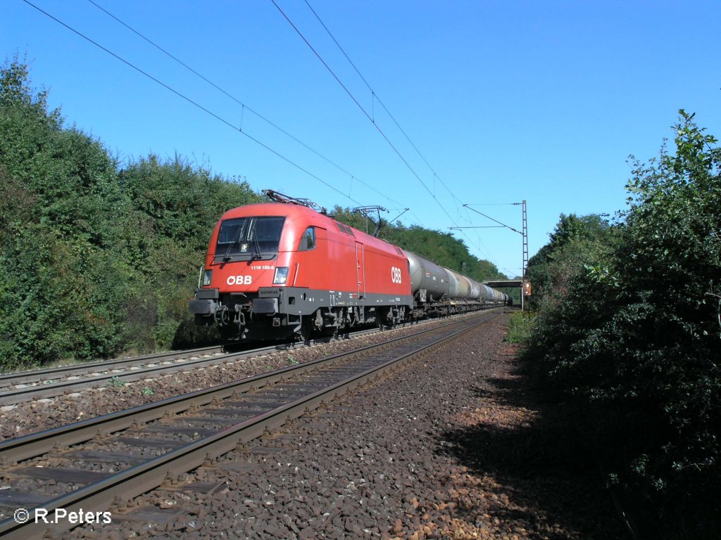 1116 152-8 zieht bei Nittendorf ein Kesselzug in Richtung N�rnberg. 09.09.08
