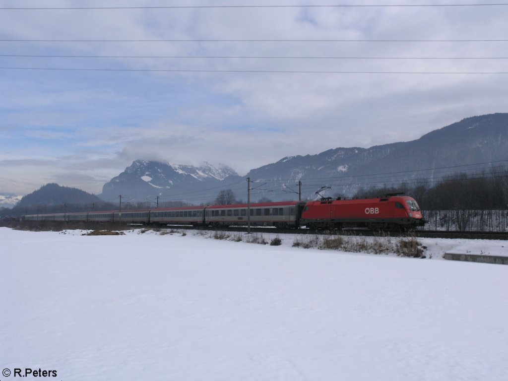 1116 243-5 zieht bei Kufstein den �BB EC 740 Wien Westbahnhof - Bregenz  Urlaub auf dem Bauernhof . 18.02.10