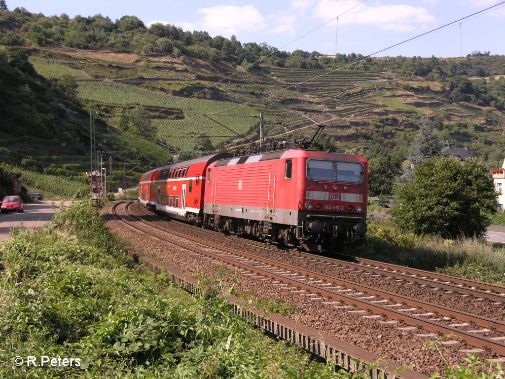 143 031-3 verl�sst Oberwesel mit ein RE Koblenz. 24.07.08
