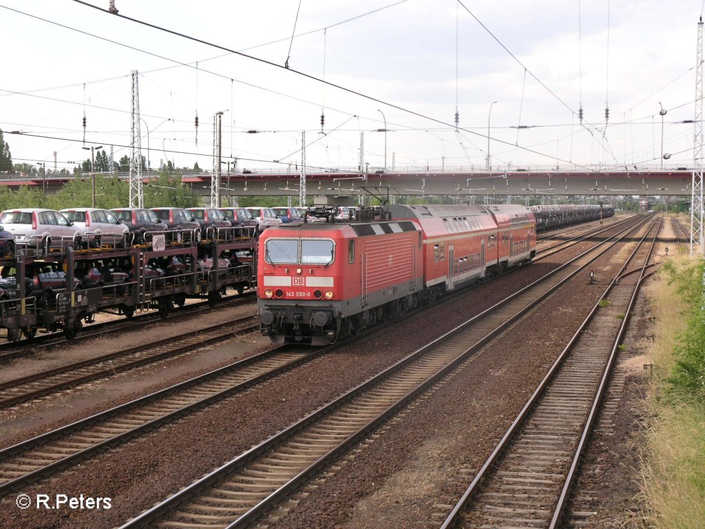143 080-0 durchf�hrt Eisenh�ttenstadt mit den RB11 Cottbus. 06.06.08