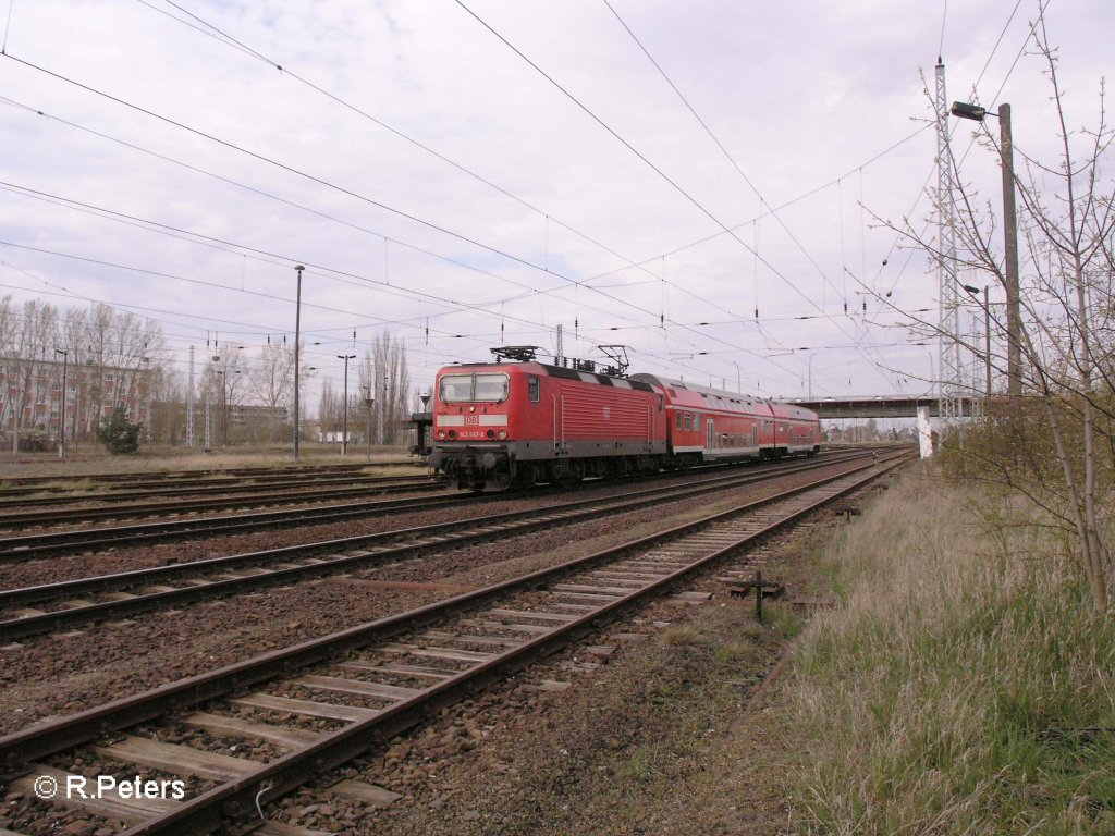 143 947-0 verl�sst Eisenh�ttenstadt mit einer RB Cottbus. 14.04.08