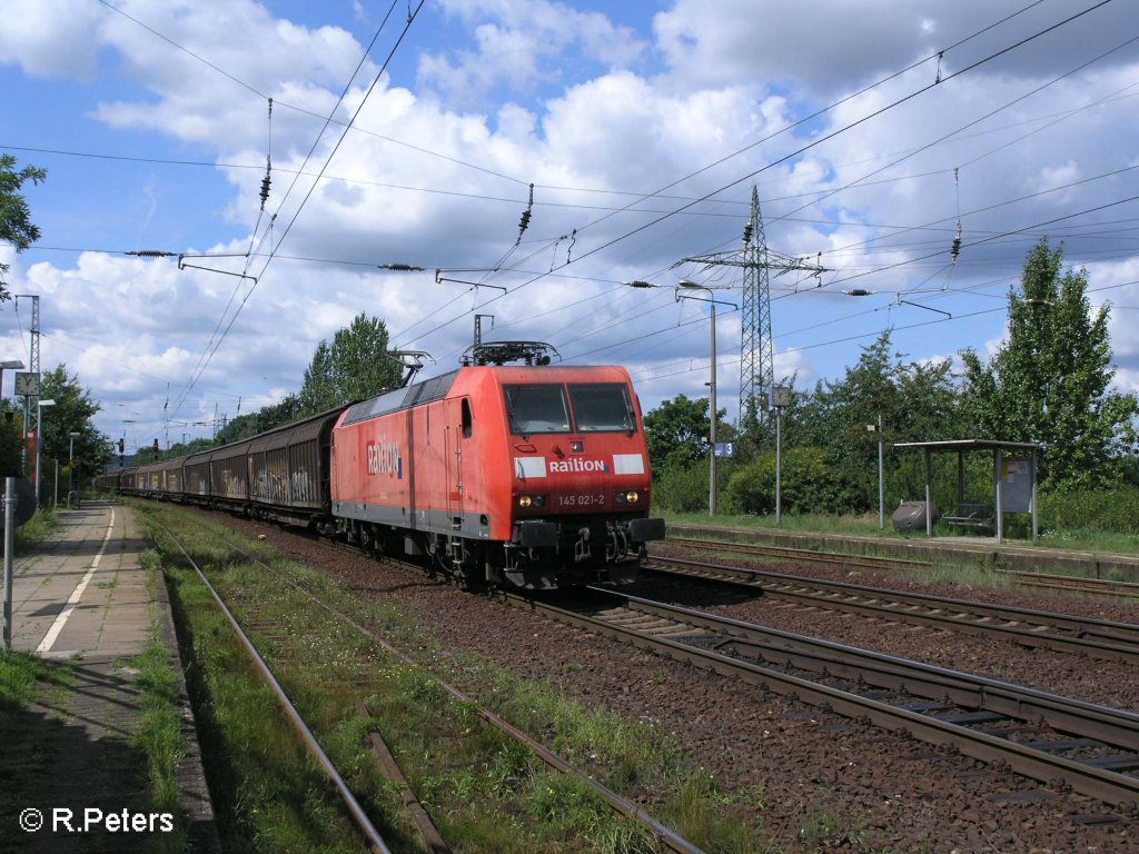 145 021-2 durchf�hrt Saarmund mit ein gemischten G�terzug. 17.08.08
