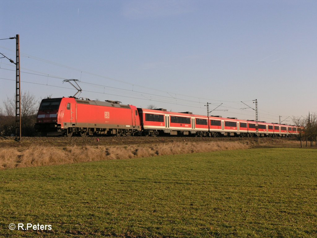 146 240-7 schiebt bei Th�ngersheim eine RB W�rzburg.16.02.08