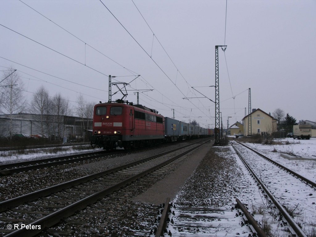 151 148-4 durchf�hrt am 09.01.10 Obertraubling mit ein Containerzug. 