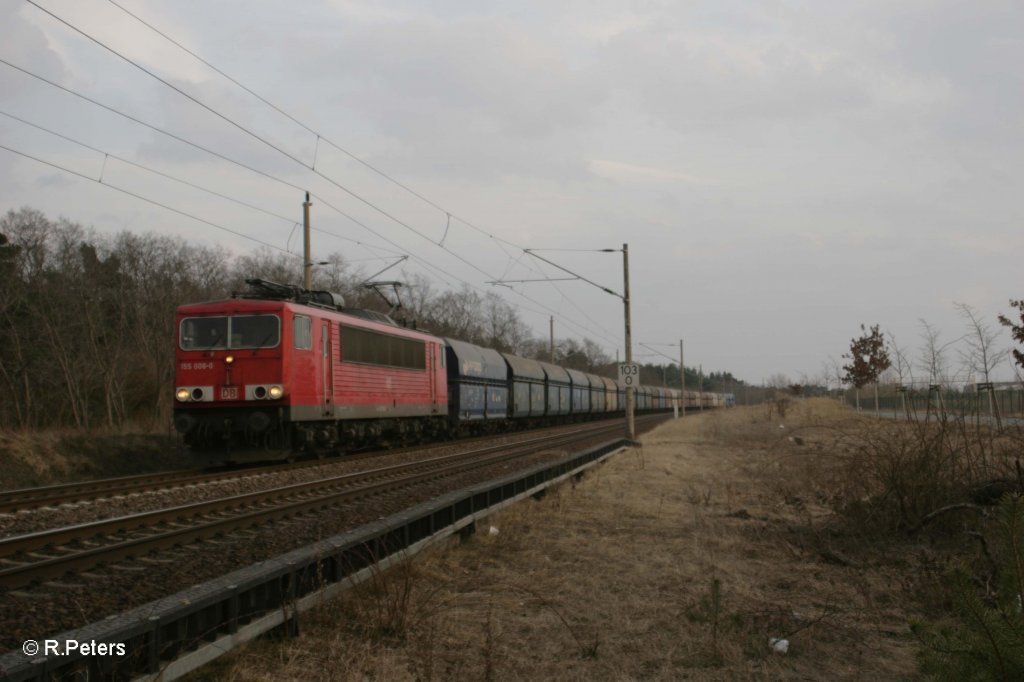 155 006-0 mit Polenkohle kurz hinter Eisenh�ttenstadt. 09.03.11